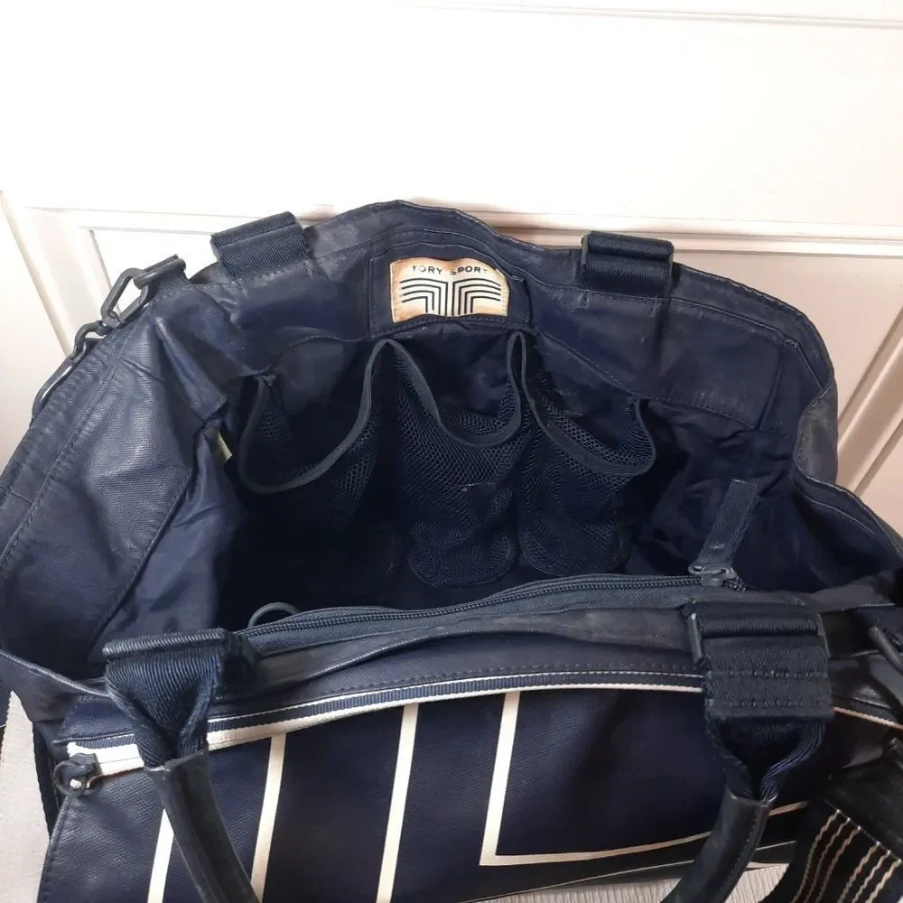 Tory Burch Sport Tennis Tote Bag pickle ball Navy Blue Racket stripes large READ